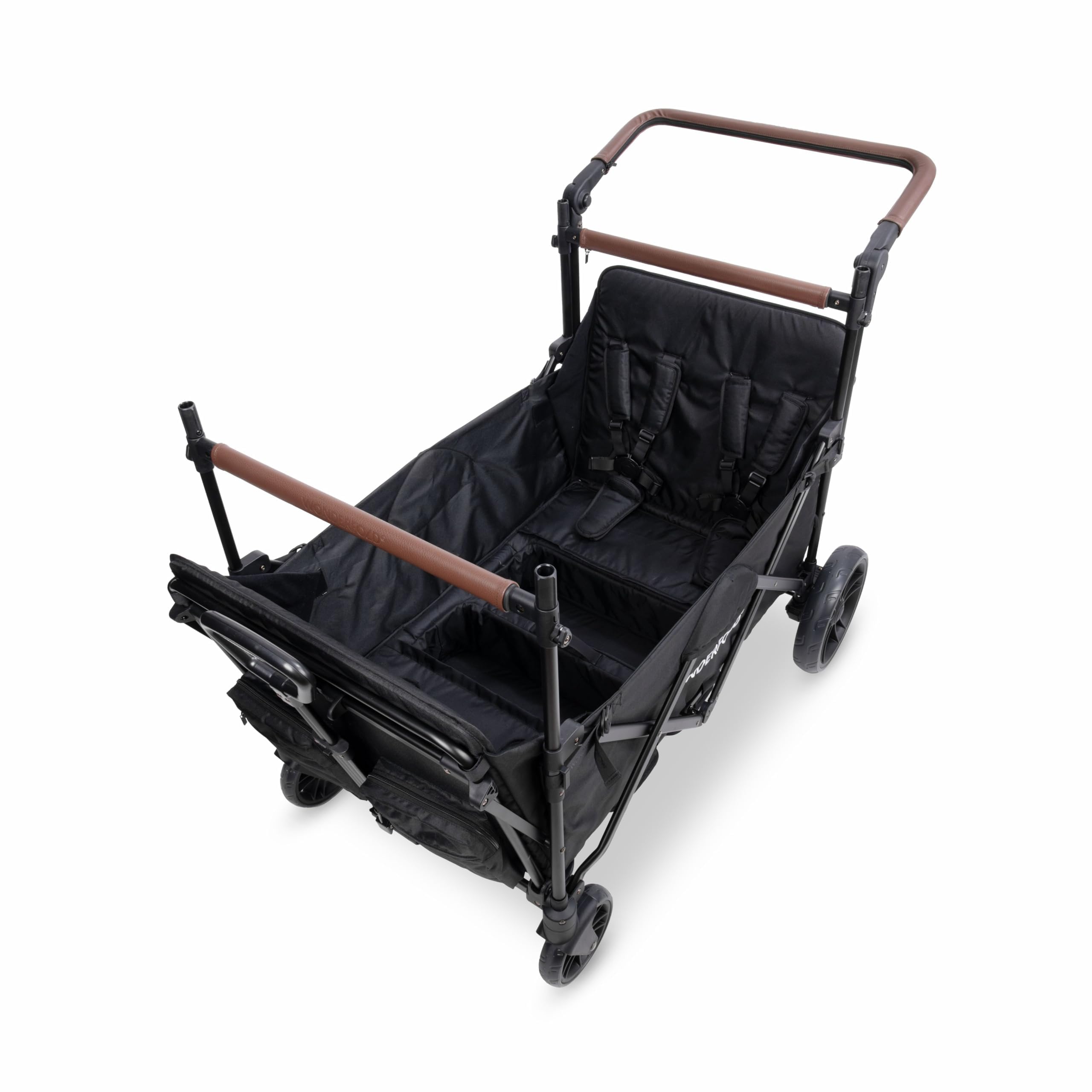WONDERFOLD X4R Rev Passeggino Wagon (4 posti) – Passeggino pieghevole con cinture di sicurezza a 5 punti, sedili reclinabili e vano piedi, nero