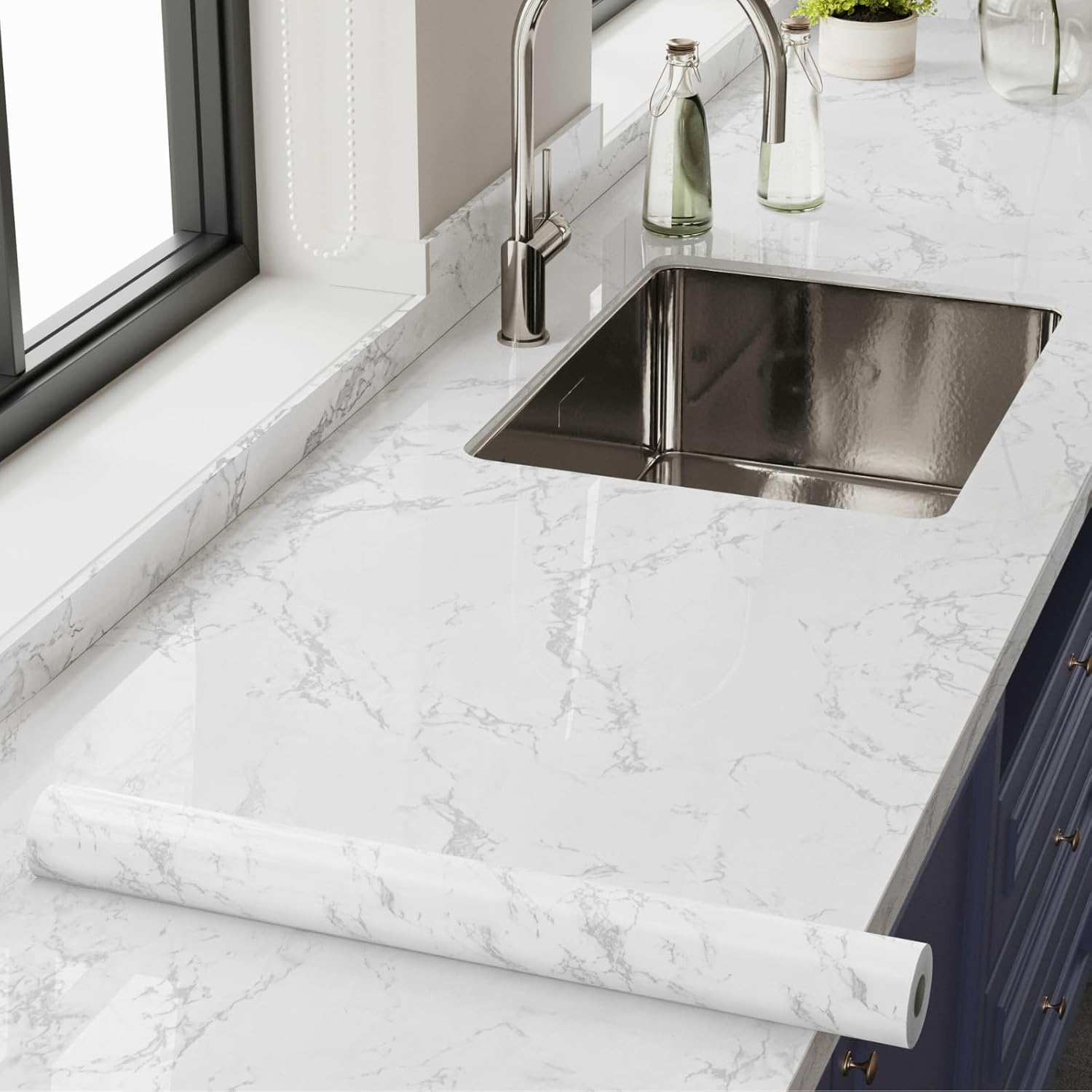 Abyssaly Marble Contact Paper for Countertops, White Gray Faux Marble Wallpaper Peel and Stick, Self Adhesive Removable Waterproof Wall Paper for Kitchen Backsplash 23.6" x 393.7" 23.6" x 393.7" Gray/White