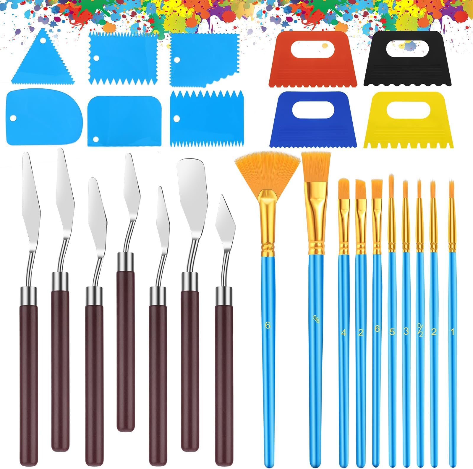 EEEKit 27 PCS Palette Knife Set, Stainless Steel Spatula Pallet Knife with Art Paint Brush, Plastic Scraper for Oil Canvas, Watercolor, Acrylic Painting