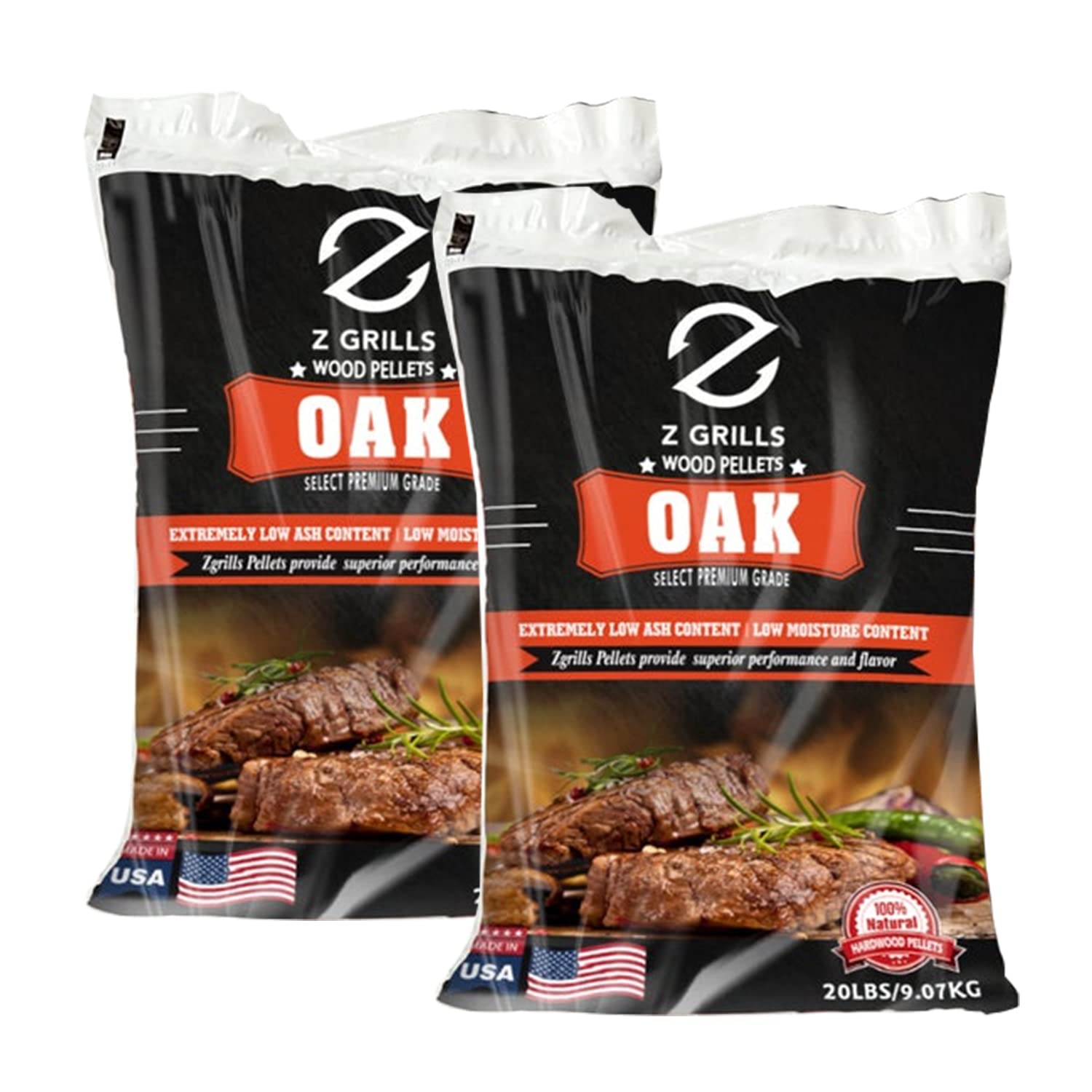 Z GRILLS OAK-2P-DF Oak 2 Wood Pellet, 2 Packs 20 LB