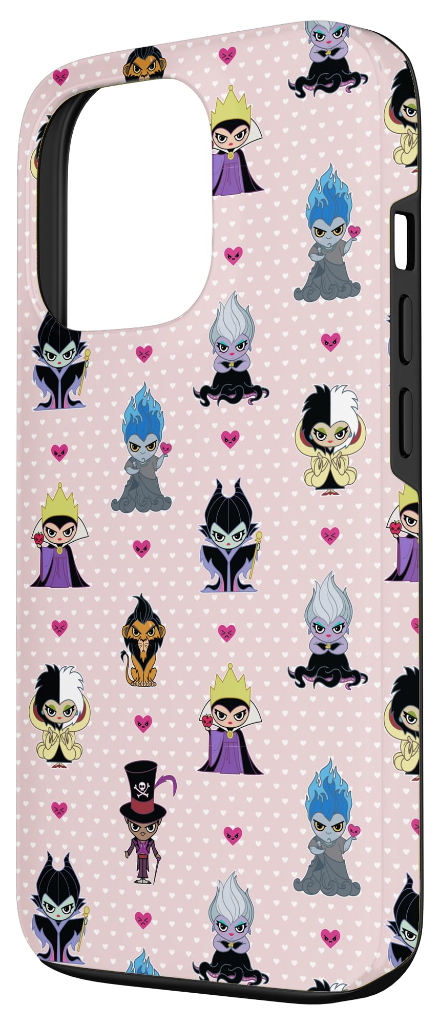 Custodia per iPhone 13 Pro Disney Villains Kawaii Chibi Cuori Rosa