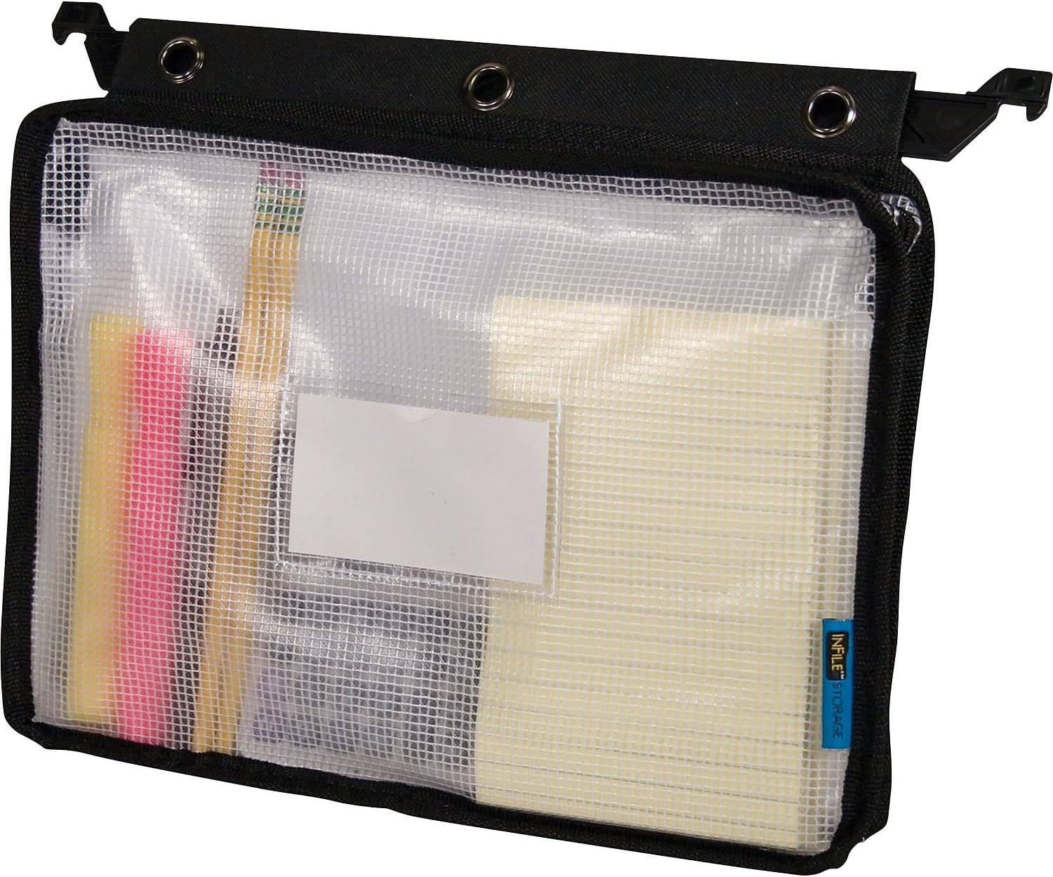 Clear Mesh Expanding Zipper Pouch with Black Trim