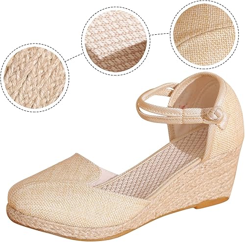 Miniatura 6 de Womenyiaor Sandalias de punta cerrada para mujer, alpargatas para mujer, cuñas con punta cerrada, sandalias de verano con correa al tobillo,