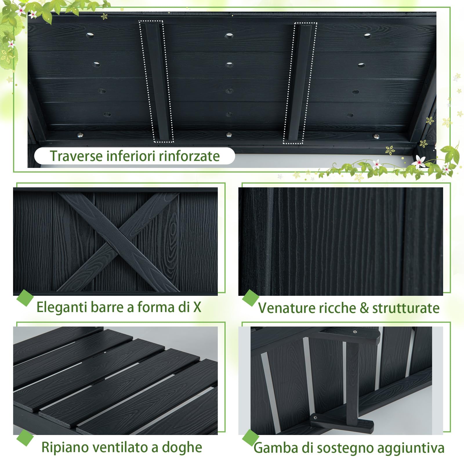 RELAX4LIFE Fioriera da Esterno, Orto Rialzato da Esterno con 12 Fori di Drenaggio, Fioriera Legno con Ripiano Inferiore per Fiori, Erbe e Frutta, per Balcone, Giardino (86x45x73cm, Nero)