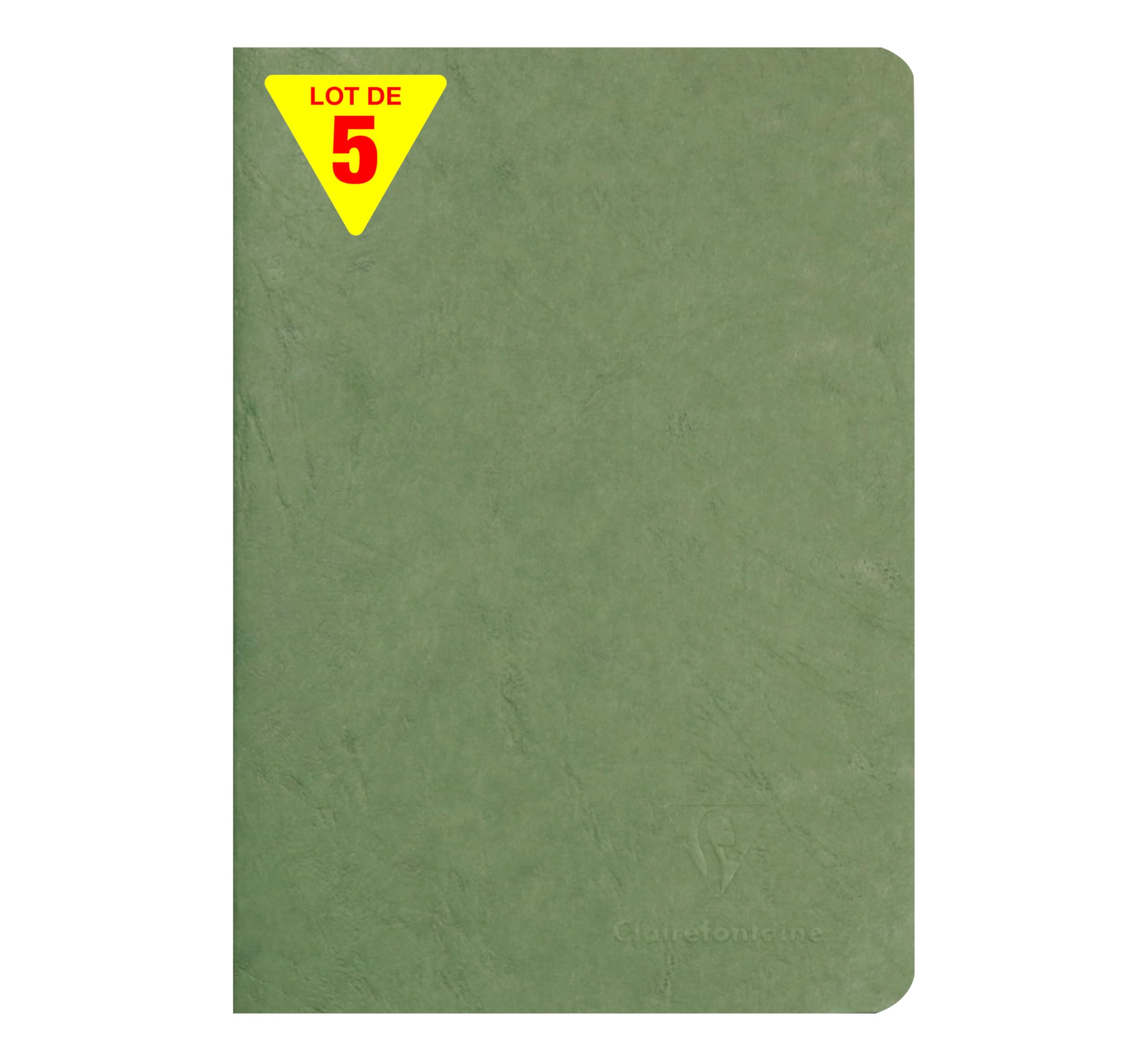 Clairefontaine 733163CPack Age Bag Collection Pack of 5 Green Stapled Notebooks A5 14.8x21cm - 96 Lined Pages - 90g White Paper - Leather Glossy Card Covers