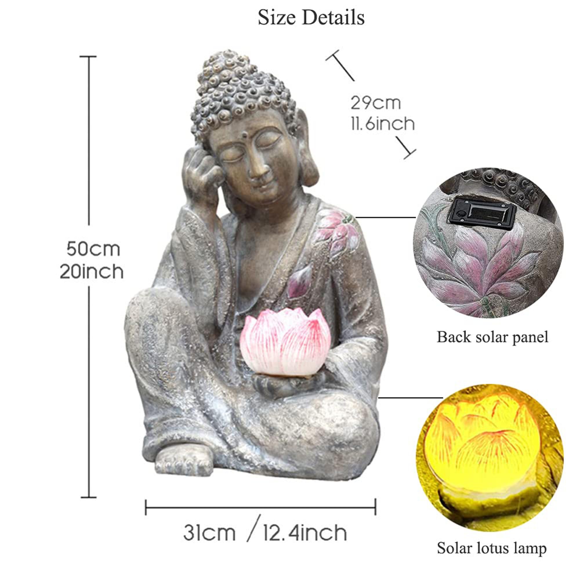 Estatua de Buda, escultura meditativa solar LED para jardín, patio, entrada del hogar, figura de Sakyamuni sentado orando, decoración al aire libre, acento tranquilo