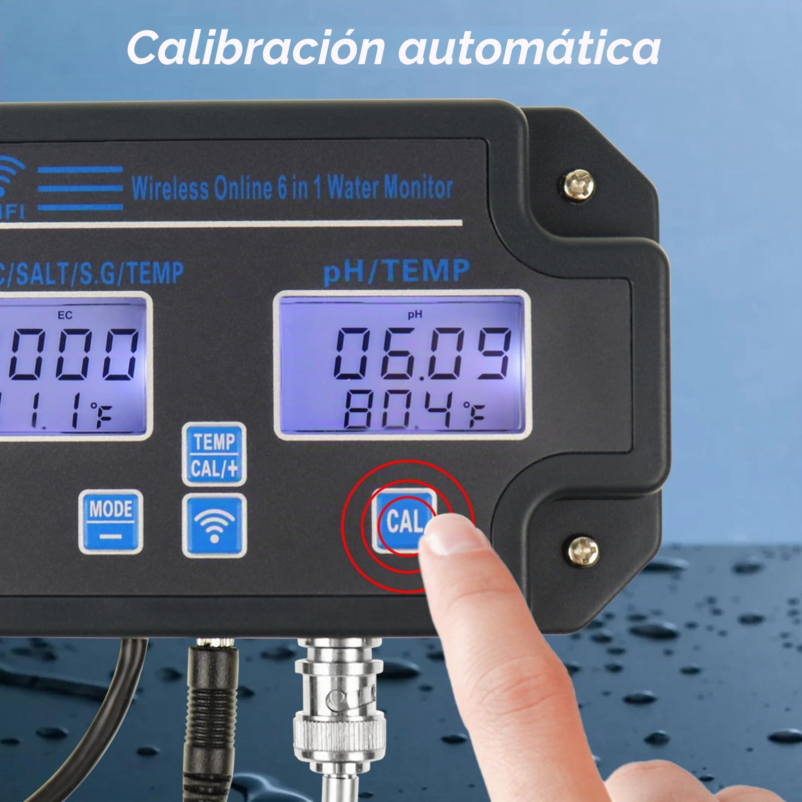 EC - Monitor de pH para Hidroponía, Probador de Calidad del Agua 6 en 1 con Wi-Fi, Medidor de pH, Monitor Continuo de pH PPM, EC CF, Temperatura de Humedad del Sistema de Cultivo DWC Interior, Tanque
