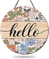 Whaline Vintage Boho Hello Welcome Sign - Colorful Floral Wooden Hanging Door Wall Decor for Farmhouse Porch Spring Summer