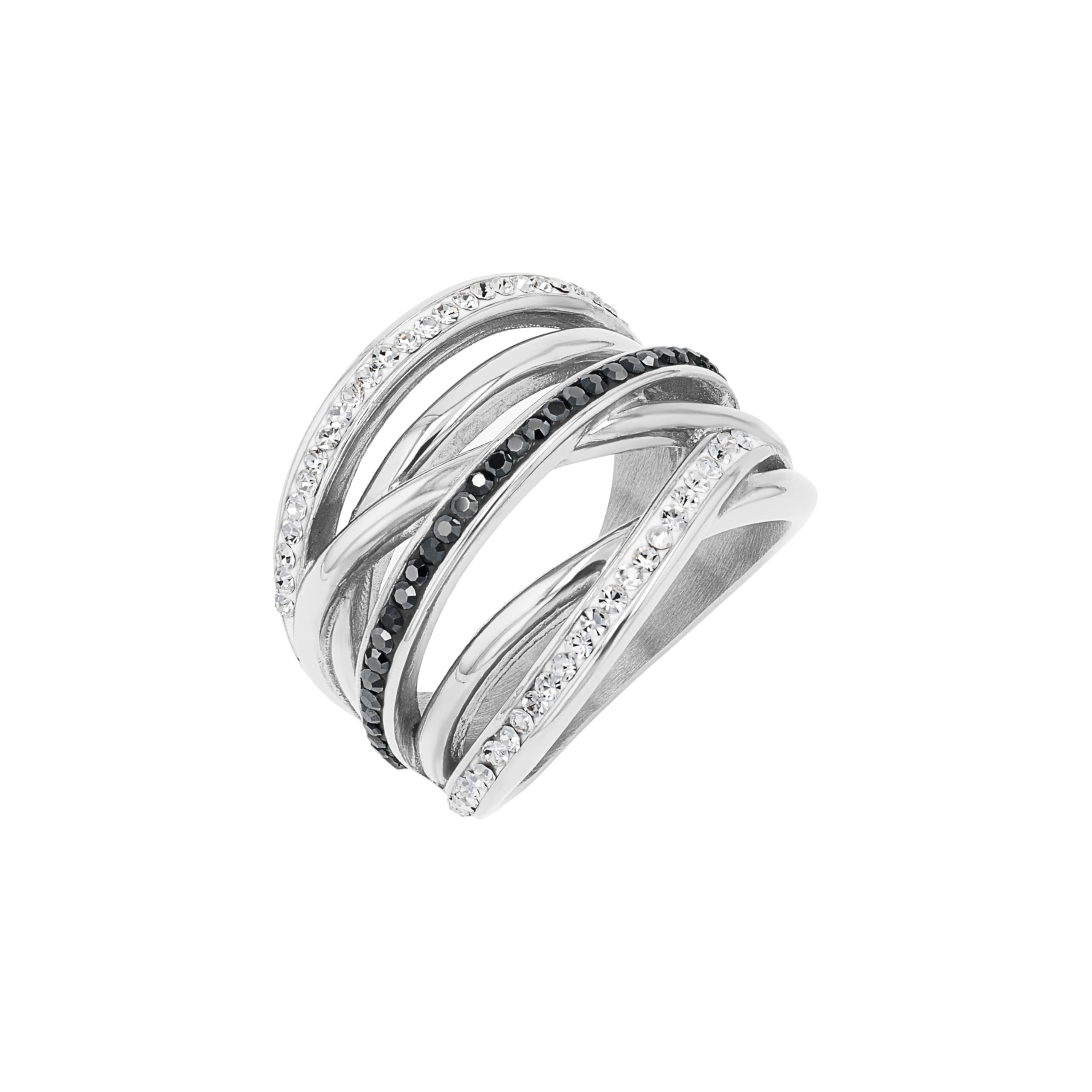 TOM TAILOR - Damen Ring Edelstahl - Silberfarben - mit Kristallglas - Kreuzgeflecht Ring
