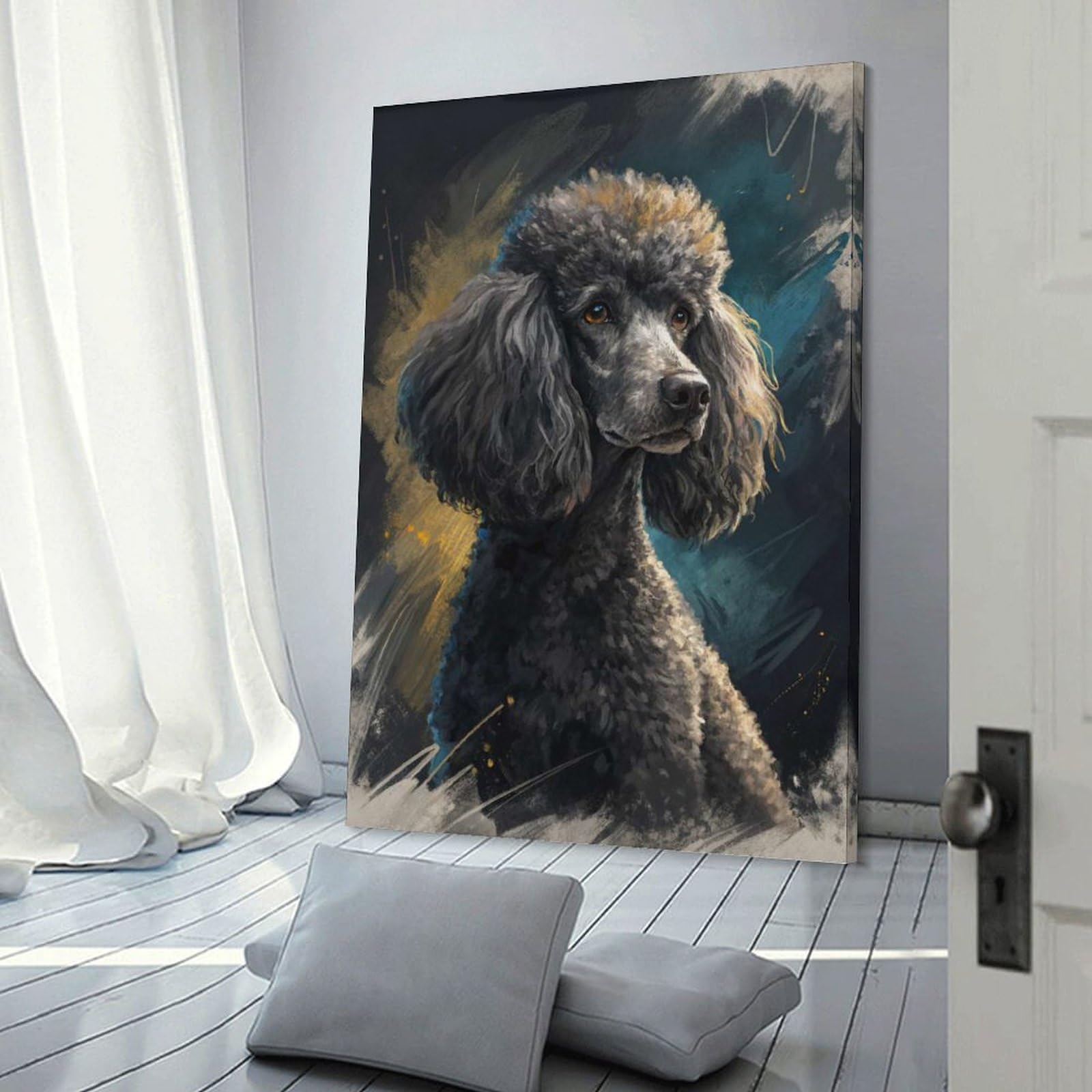Junmoney Poodle Portrait Painting Decorative Canvas Print 20x30inch(50x75cm), for Flats, Guest Rooms Or Compact Rooms, Home Artwork for Modern Interiors