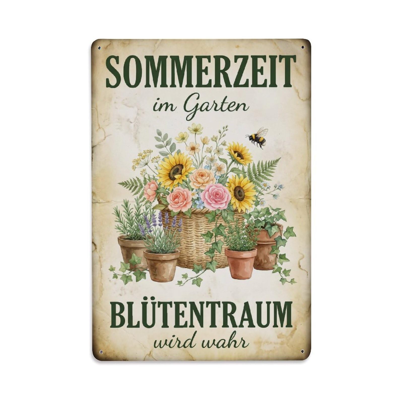 Vintage Funny Garden Summer Time Rustic Gate Serene Metal Tin Sign Plaque Wall Decor for Cafe, Club Bar, Office, Garden Metal Poster 8x12Inch