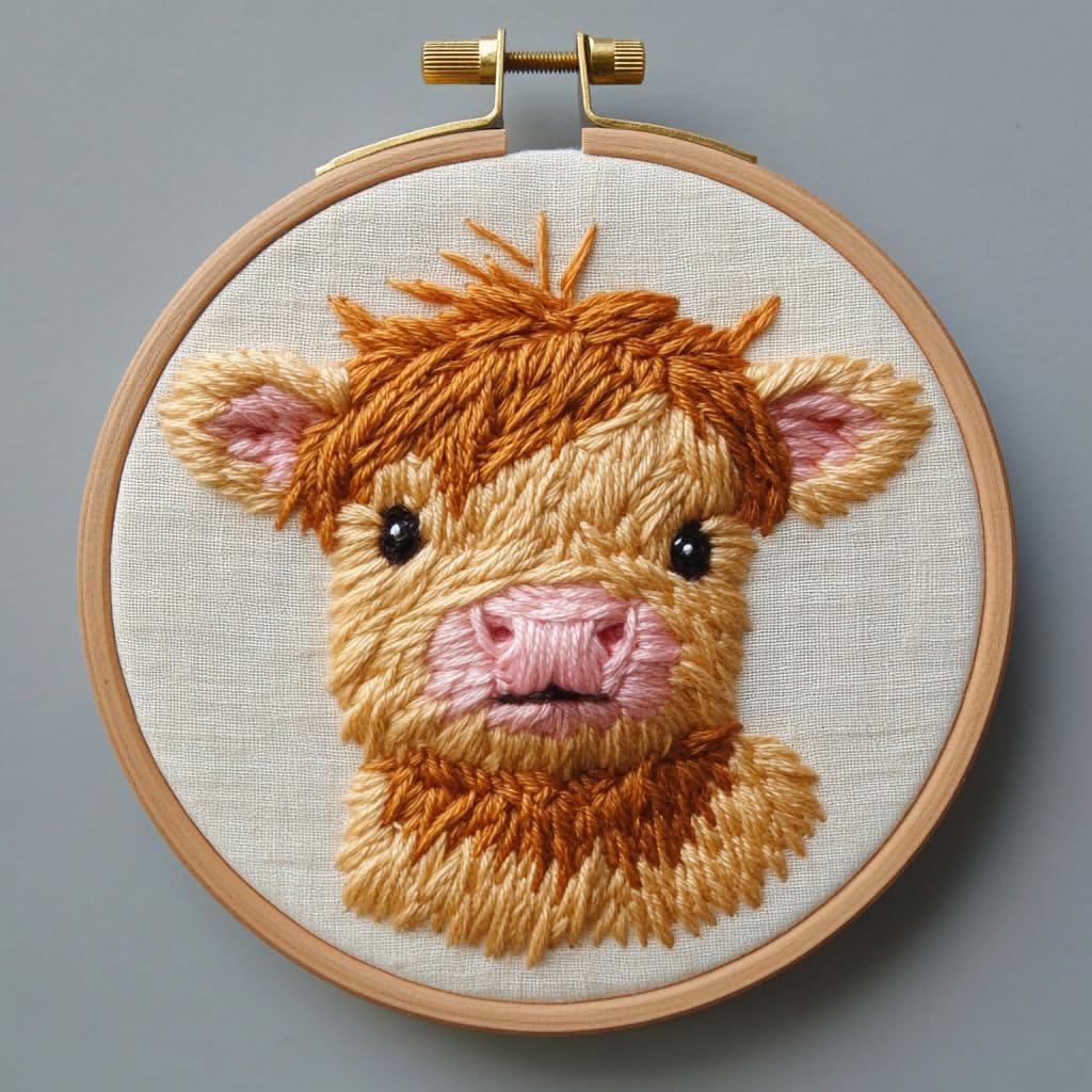 Punch Needle kit for Beginners, Cute Highland Cow Festive Holiday DIY Handmade Punch Stitching kit for Adults, Needle Punch Kits for Adults, Creative Seasonal Hobby