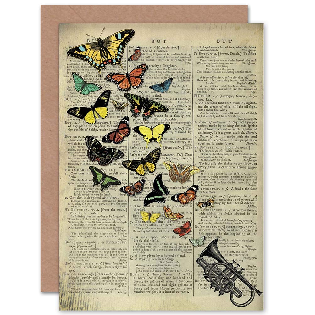 Wee Blue Coo GREETINGS CARD BIRTHDAY GIFT UPCYCLE BUTTERFLY EXPLOSION TRUMPET