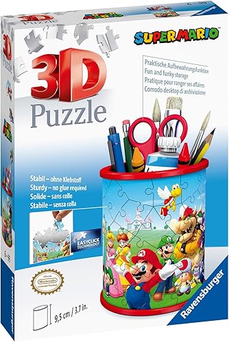 Miniatura 2 de Ravensburger - Taza de lápices Super Mario - Rompecabezas 3D - Organizador de escritorio para construir con gráficos icónicos de Mario - 54 piezas