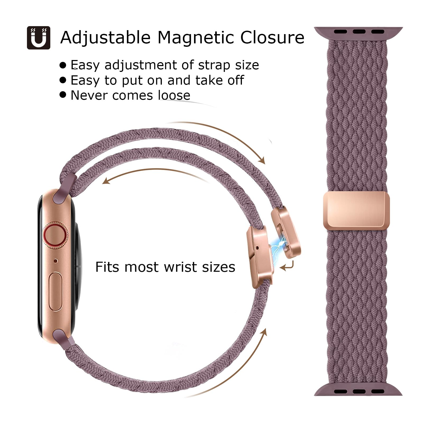 Cinturino Intrecciato Compatibili con Cinturini Apple Watch 40mm 42mm 38mm Uomo e Donna,Chiusura Magnetica Cinturino in Nylon Tessuto Elastico per iWatch SE Series 10 9 8 7 6 5 4 3 2 1