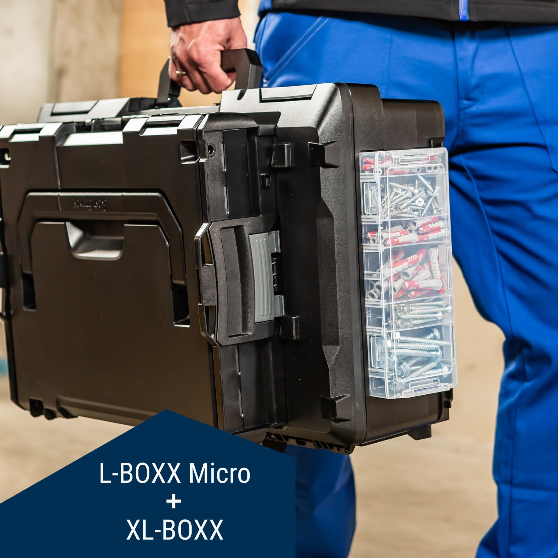 L-BOXX Zestaw 3 przezroczystych pudełek na małe części z przegrodami | można układać w stos i zatrzaskować, kompatybilne z systemem L-BOXX / XL-BOXX i ProClick | Idealne do warsztatu i wędkarzy