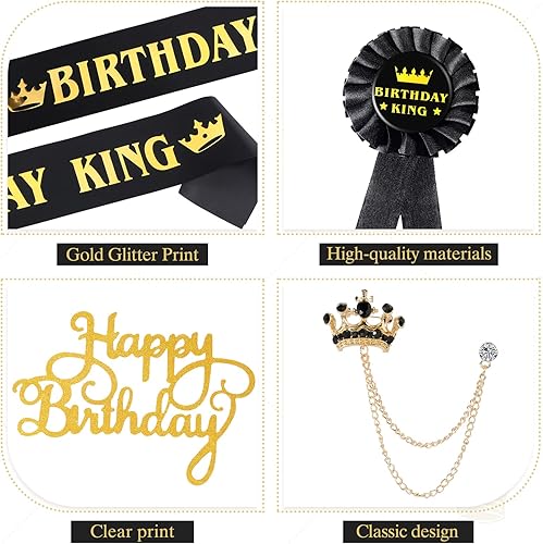 Miniatura 4 de Junkin 5 accesorios de cumpleaños incluyen corona de cumpleaños para hombre, corona de cumpleaños, rey, banda de hojalata, broche para colgar
