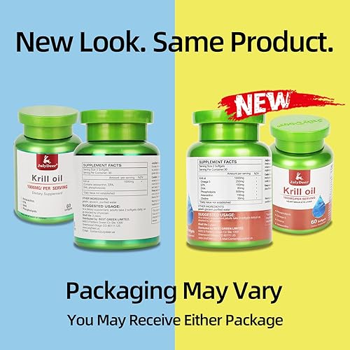 Miniatura 3 de 2 botellas de aceite de krill antártico de 1000 mg con omega-3 EPA, DHA, astaxantina y fosfolípidos, 60 cápsulas blandas, sin regusto a pescado para