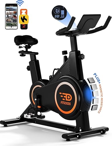 Miniatura 1 de FitGoods Exercise Bike Stationary Bike with Magnetic, Indoor Cycling Bike Stationary for Home, Spin Bike with Built-In Bluetooth Sensor and Digital