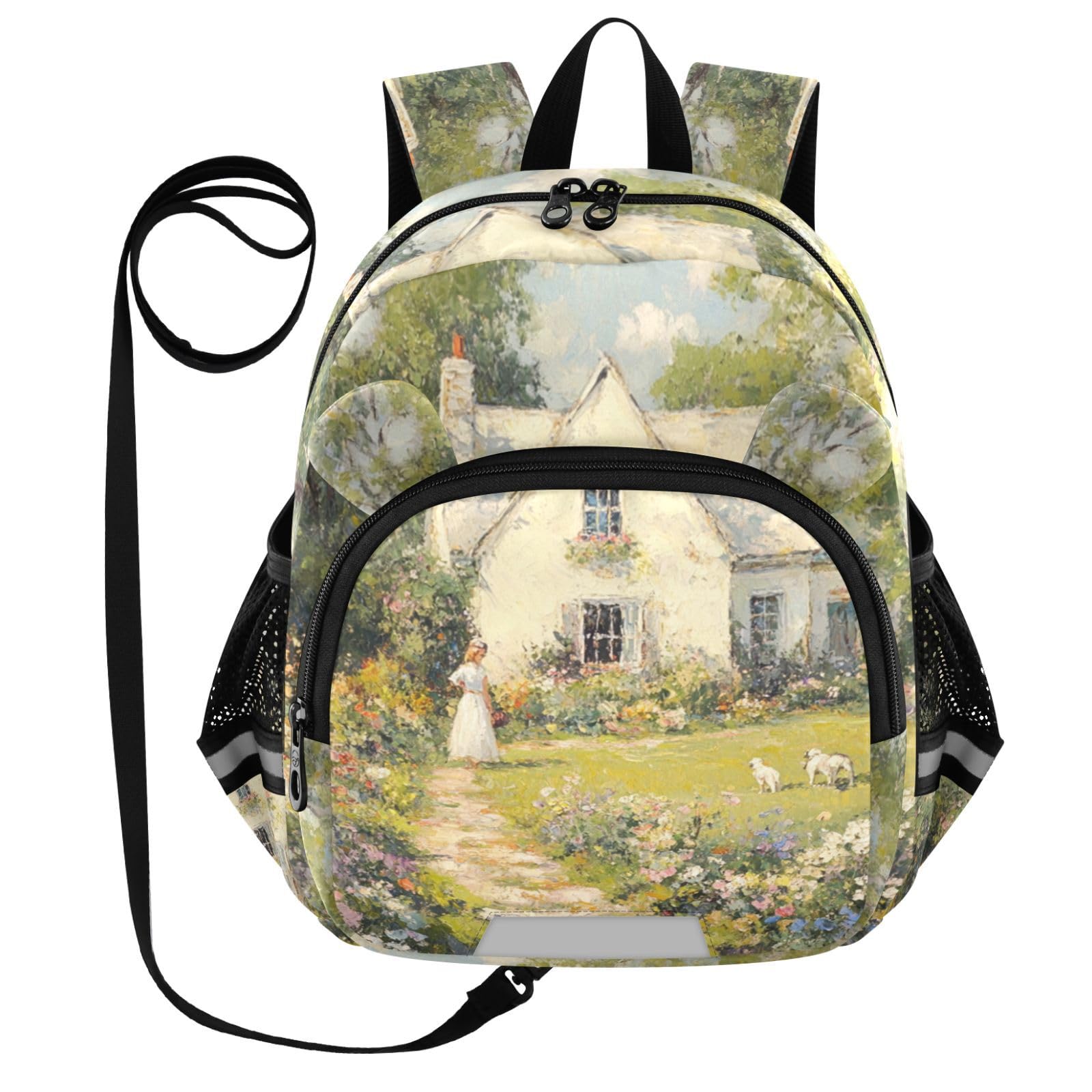 Watercolor Flowers Yard Toddler Harness Backpack for Boys Girls 3-6 Years Kids Backpack with Anti Lost Safety Leash Child Leash Backpack for Travel Walking Preschool