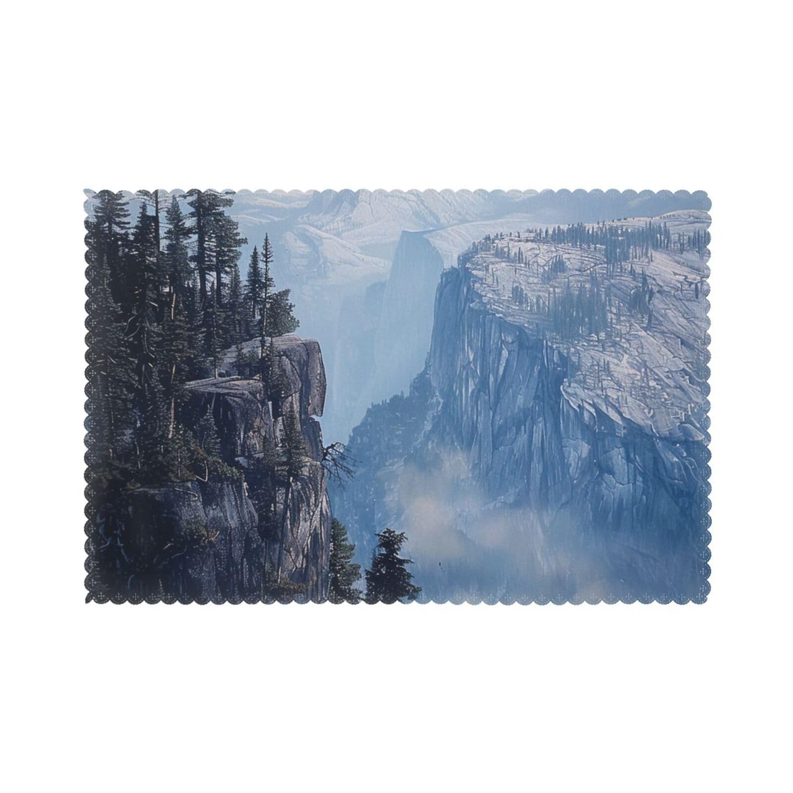 Canadian Smokey Mountain Cliff Printed Placemat Heat Resistant Place Mats Set of 6 PCS Washable Kitchen Table Mats, 12x18 Inch