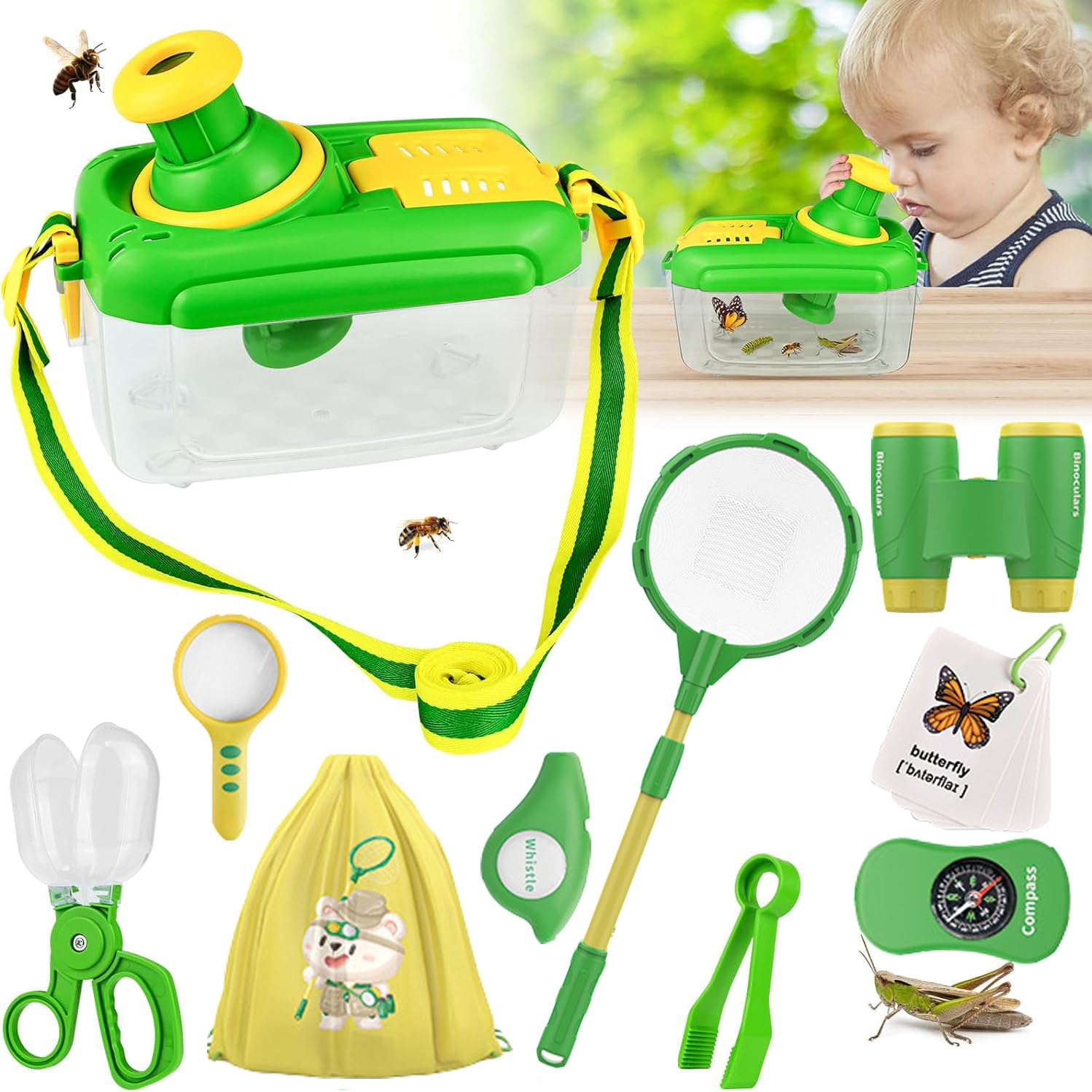 AM ANNA Kids Outdoor Explorer Kit Bug Catching Set for Kids,Explorer Costume,Nature Adventure Kit with Butterfly Net Toy Suitable for Outdoor Activities for Children Ages 3 4 5 6 7 8+