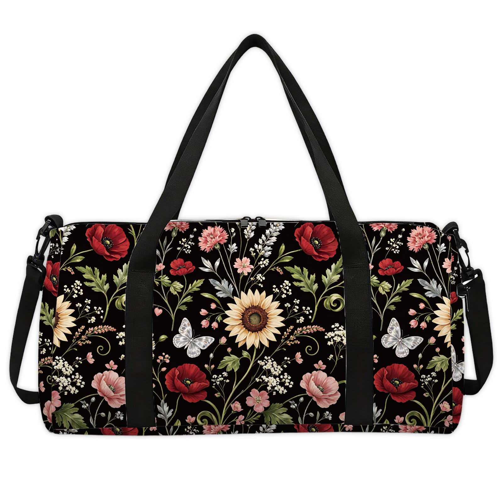 CONCHLERY Wildflowers Pattern Sports Gym Bag Daisies Duffel Bags Foldable Gym Bag for Men Women Travel Workout Fitness, 17.7x7.87x9.44inches