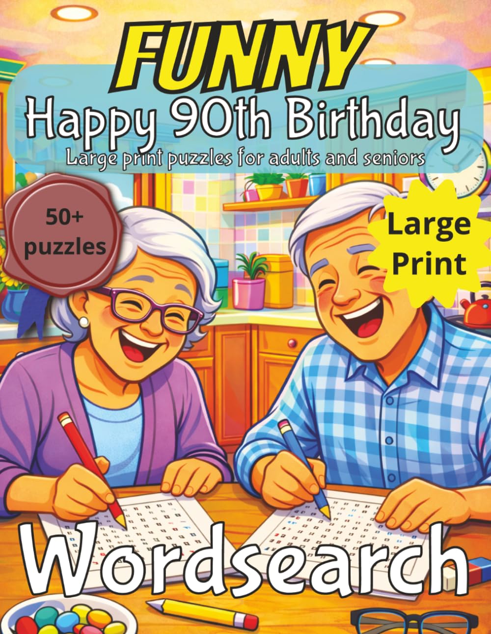 Funny 90th Birthday Word Search: 90th Birthday Gift | Gifts for Women | Present for Senior | 90 Year old Gift | 90th Gift for Men | Nostalgic Puzzle ... | Grandma 90th Present | Grandpa Present