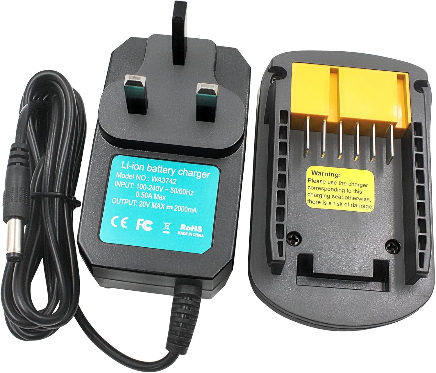 Tnvodejo Li-ion Battery Charger 18V 20V 2A for Worx WA3520 WA3525 WA3578 WA3575 WA3512 WA3512.1 WA3522 WA3847 WA3868 WA3835 WA3764 WA3742 WA3732 WA3875 WA3881 WA3731 20V 6PIN (Not fit Old 4 pin)