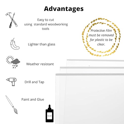 Miniatura 3 de Lámina de plástico de plexiglás acrílico transparente fundido de 12 pulgada de grosor, tamaño 18 x 24 pulgadas y más, vidrio de plexiglás para