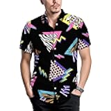 Vintage 80s 90s Geometric Men's Shirts Retro Casual Button Down Shirts Funny Short Sleeve Summer Beach Shirt