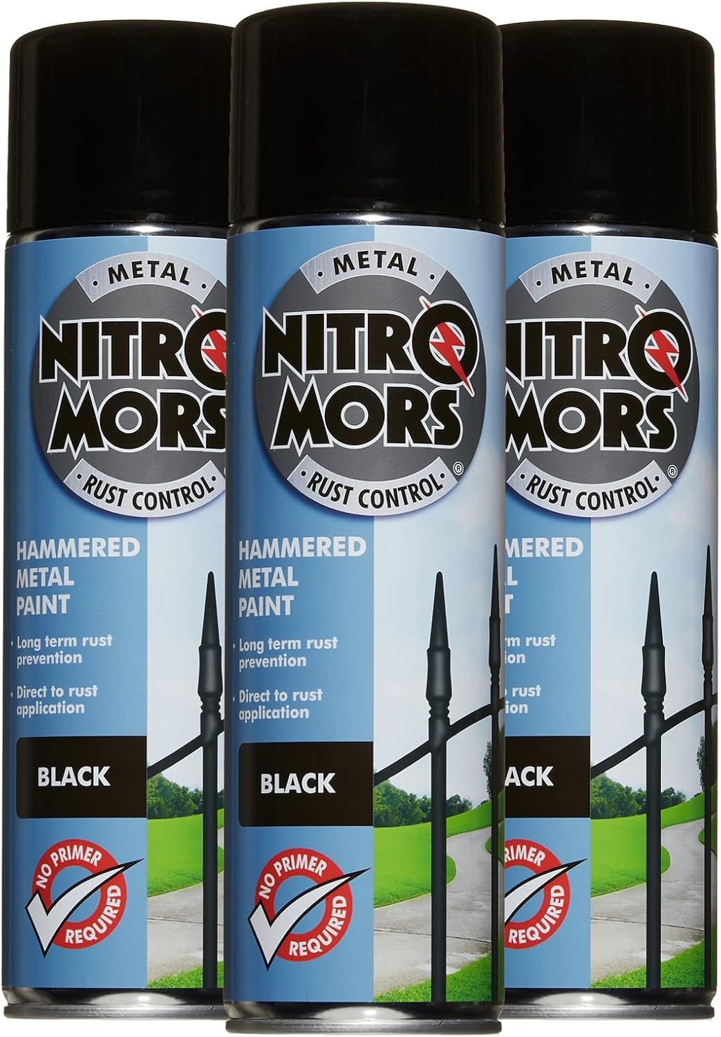 Nitromors Hammered Finish Metal Paint Black 500ml Aerosol 3 Pack