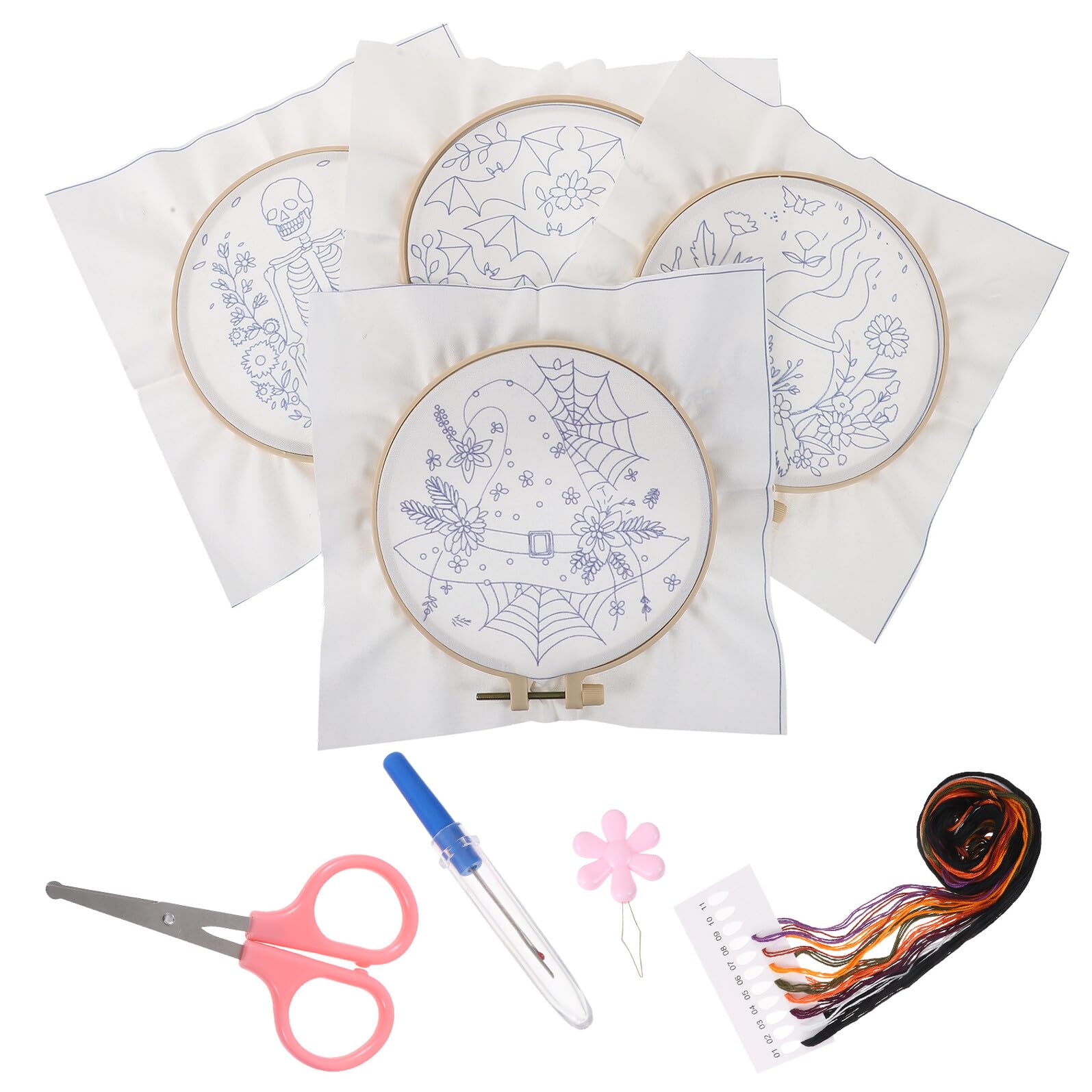 TOKIDNY Kit de Bordado Halloween para Principiantes con Diseños Únicos Incluye Tela Estampada y Aguja Set DIY para Manualidades Festivas para Adultos y Decoración Artesanal