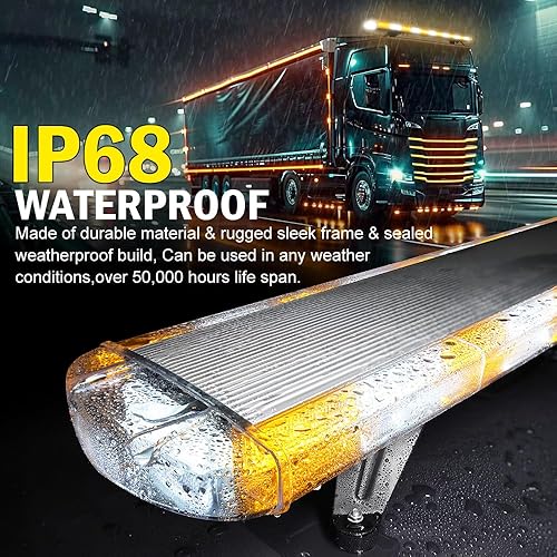 Miniatura 4 de ASPL - Barra de luces estroboscópicas de techo de perfil bajo de 53 pulgadas con 260 LED, luces de advertencia de emergencia de alta intensidad,