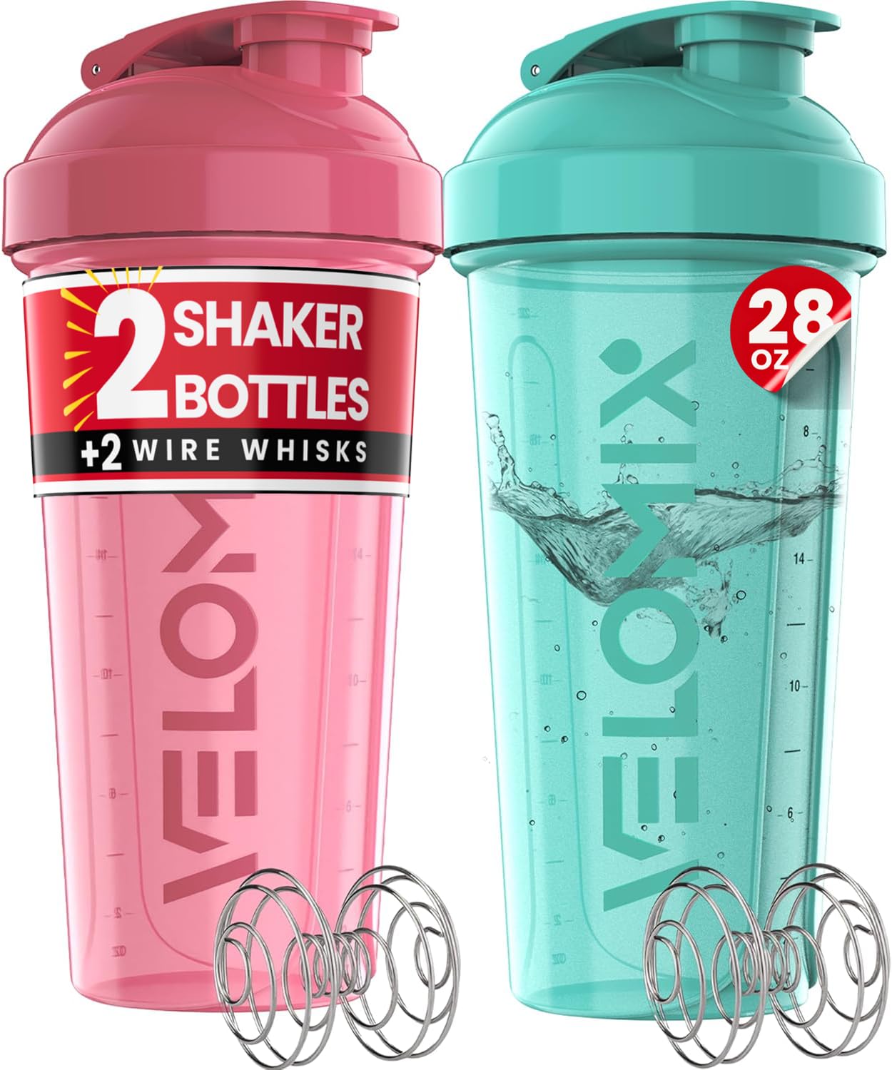 VELOMIX 2 Pack 28oz Protein Shaker Bottle for Protein Mixes, Black/Transpar — Amazon image 12