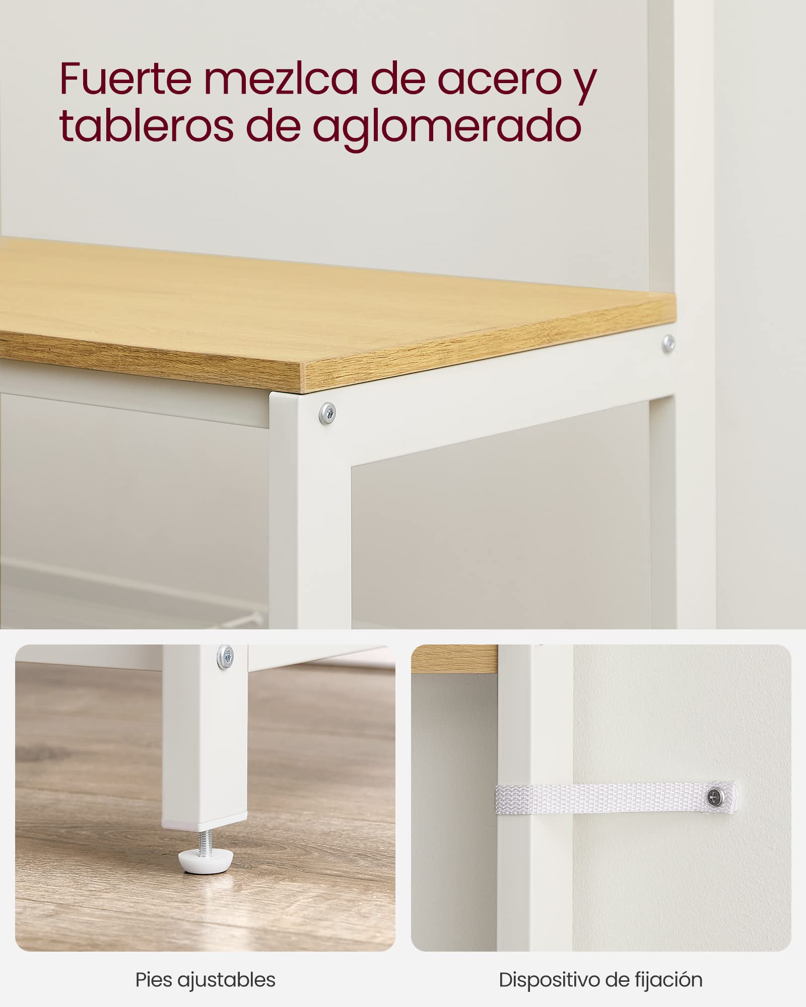 VASAGLE Perchero, Mueble Recibidor con Ganchos, Espejo, Banco Zapatero y Estantes, 36 x 98 x 185 cm, para Pasillo Dormitorio Salón, Roble y Blanco HSR050W09