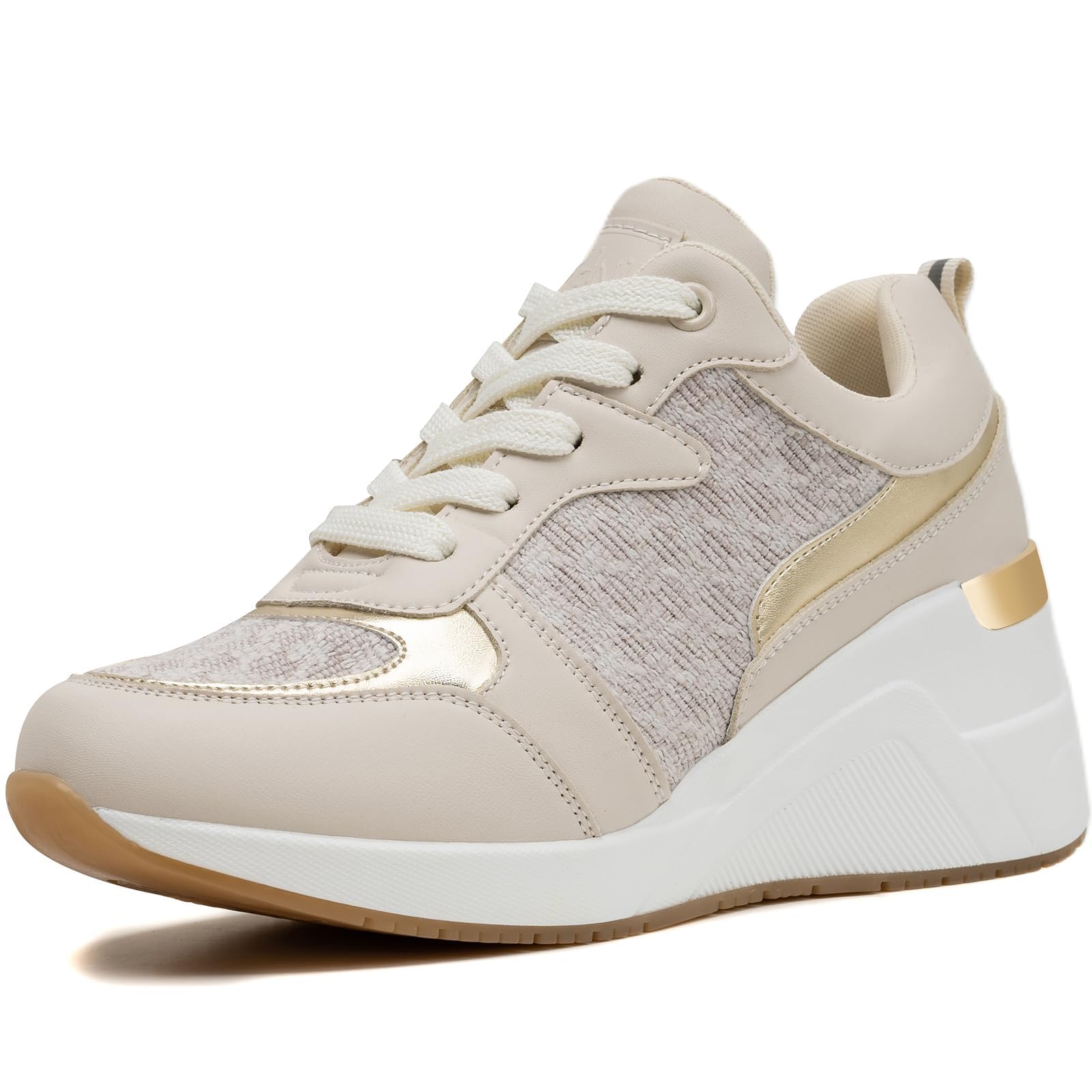ANJOUFEMME Women's wedge trainers, trainers with wedge heel, platform lace-up shoes, ideal for leisure and everyday wear 36 EU 142 Beige