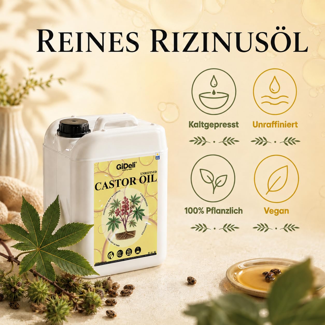 GiDeli Rizinusöl Kaltgepresst 10L Castor Oil Ph. Eur. für Haare und Haut