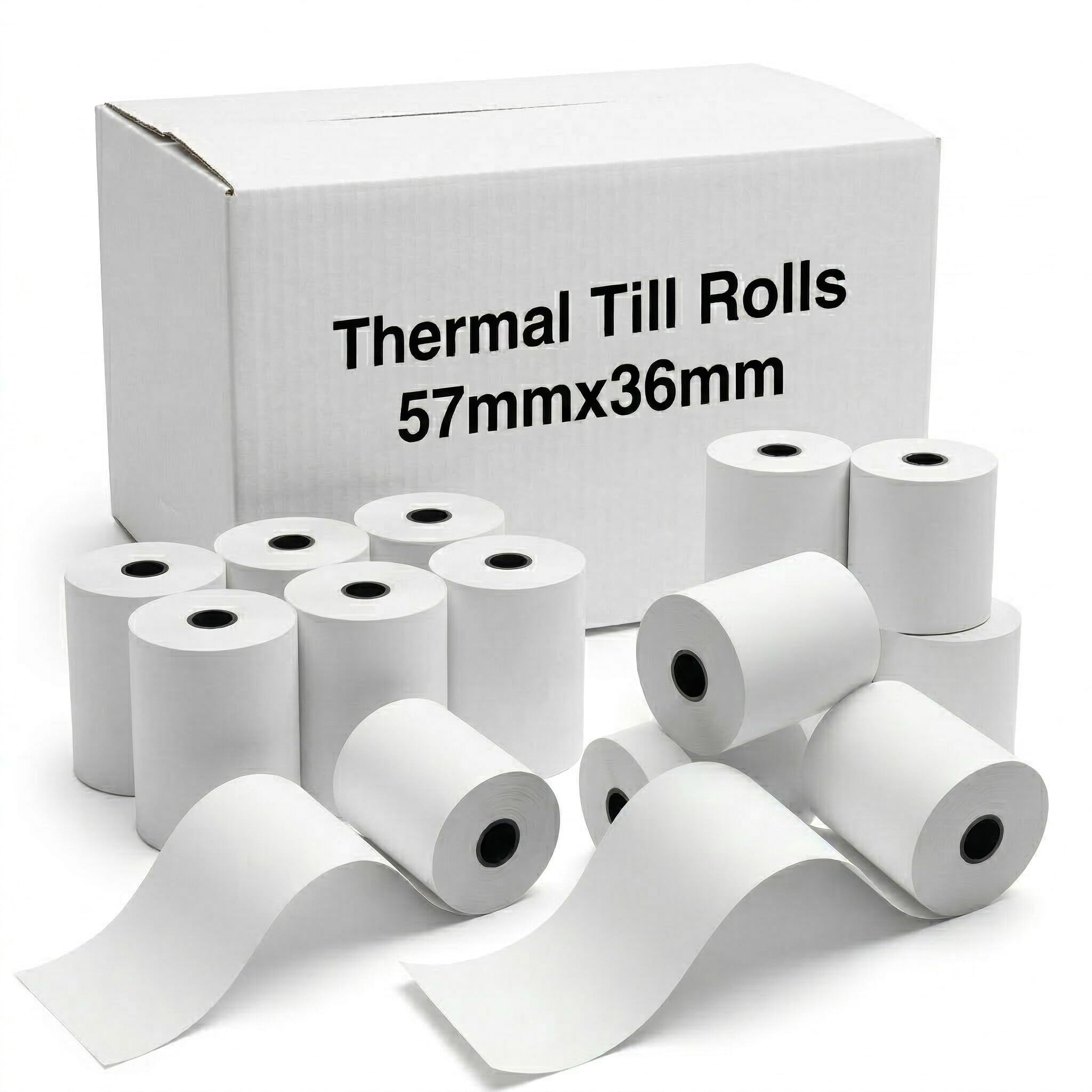 57x36mm Thermal Paper Rolls x50 Rolls for POS Cash Receipt Printers, Thermal Till Roll Bulk Cases for Credit Card POS Receipt Machines, Compatible with All Devices.