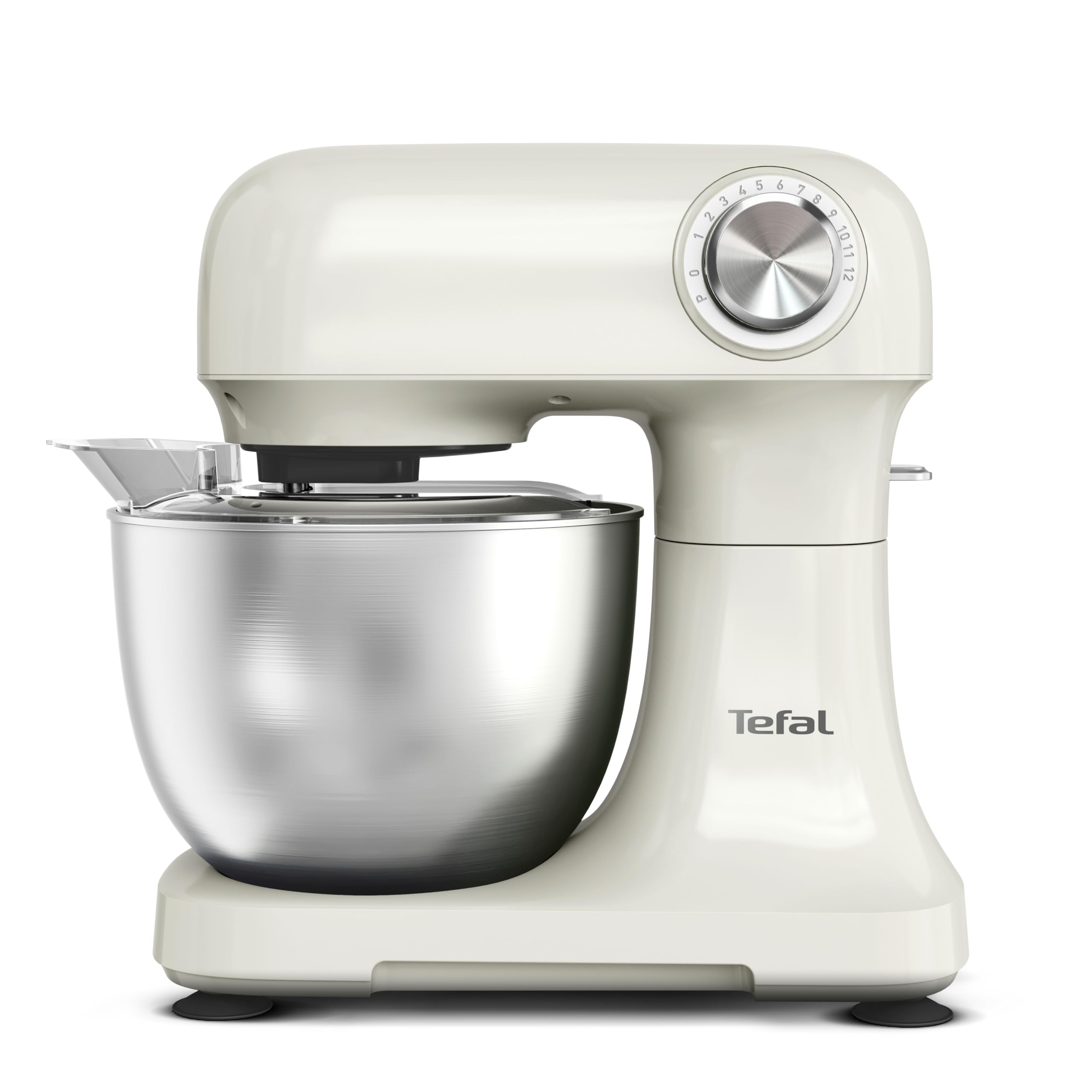 Tefal Bake Easy, Küchenmaschine, kompakt, einfache Bedienung, 12 Geschwindigkeiten, Pulsfunktion, 3,5-Liter-Schüssel, inkl. Schneebesen, Rührbesen, Knethaken, 500 Watt, Weiß, QB140AF0