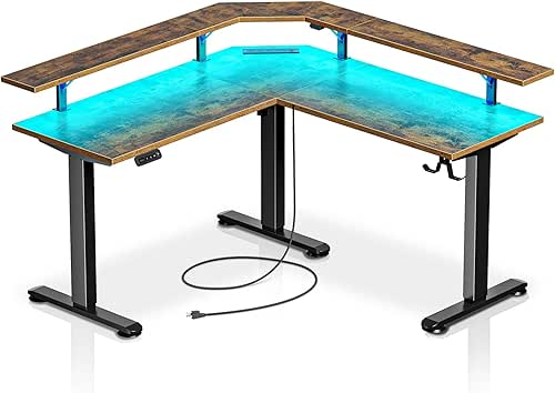 Rolanstar Standing Desk L Shaped with LED Light and Power