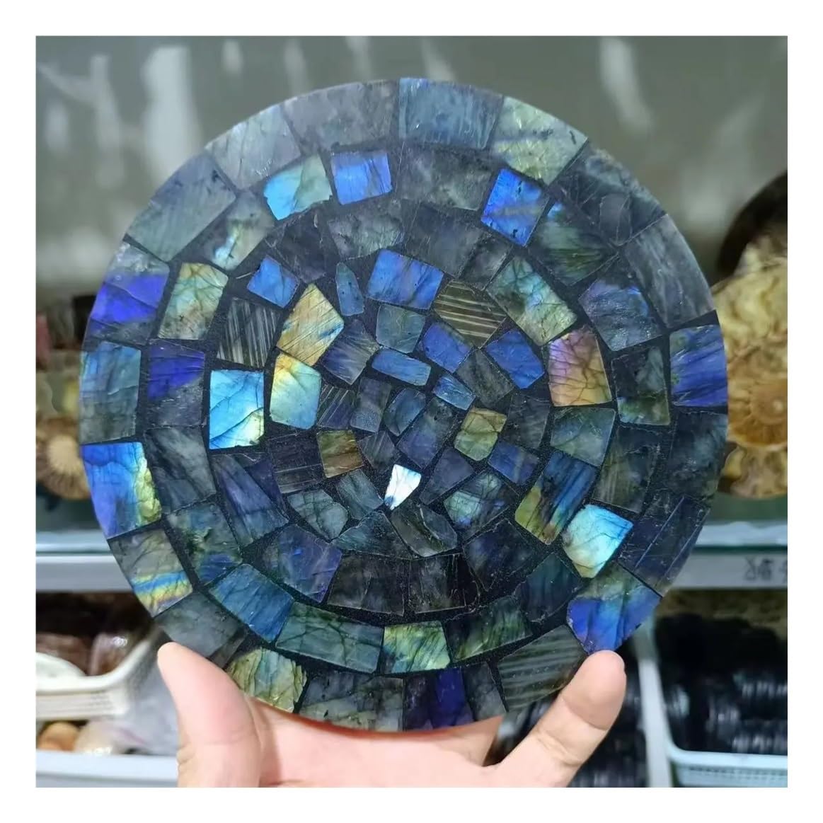 1pcs 10-12cm Pull Feldspar Quartz Crystal Disc Blue Moonlight Stone