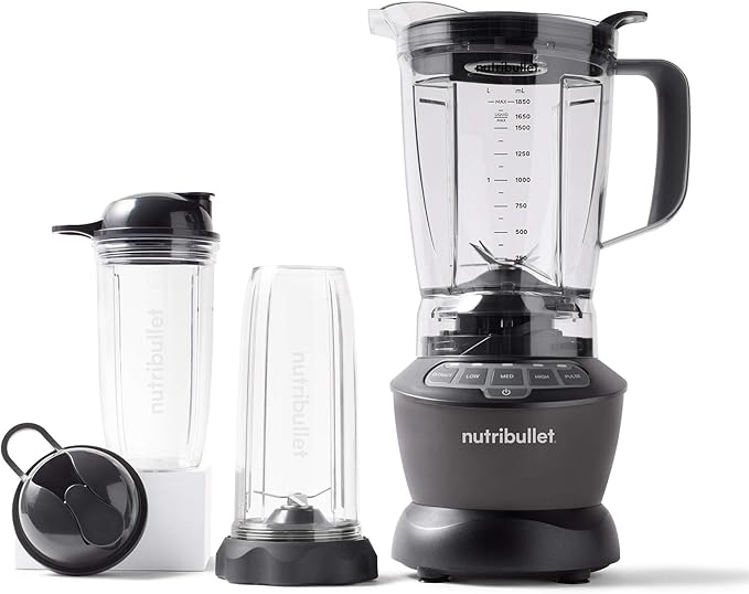 The dark gray finish gives the appliance a sleek and modern look, suitable for most kitchen aesthetics. The blender pitcher has a generous capacity, making it perfect for preparing larger quantities, while the included single-serve cups allow for convenient, personalized servings. For additional functionality, the blender comes with easy-to-use controls that feature multiple speed settings and a pulse function, providing users with optimal control over texture and consistency.