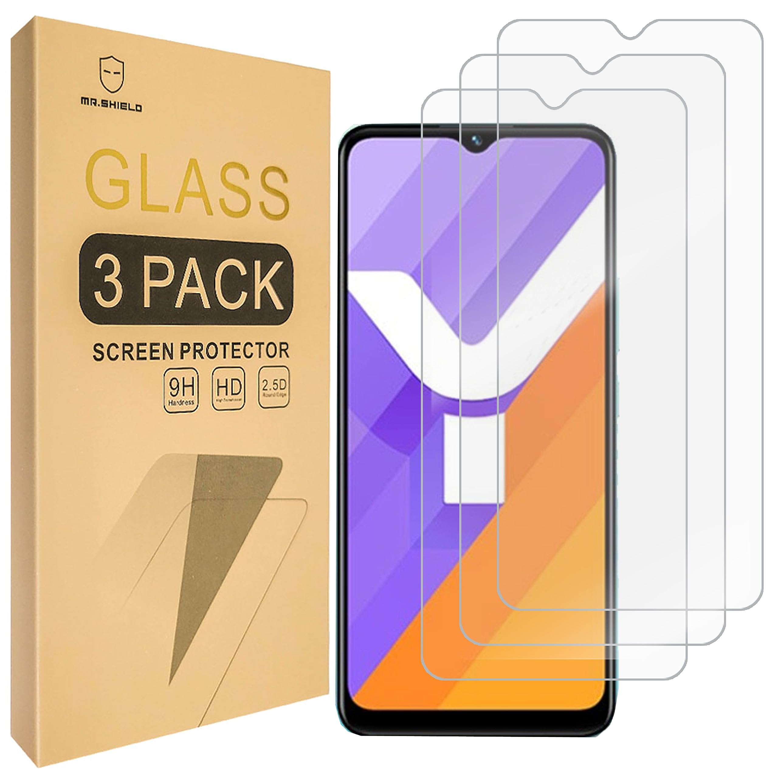 Mr.Shield [3-Pack] Screen Protector For Vivo Y02s [Tempered Glass] [Japan Glass with 9H Hardness] Screen Protector