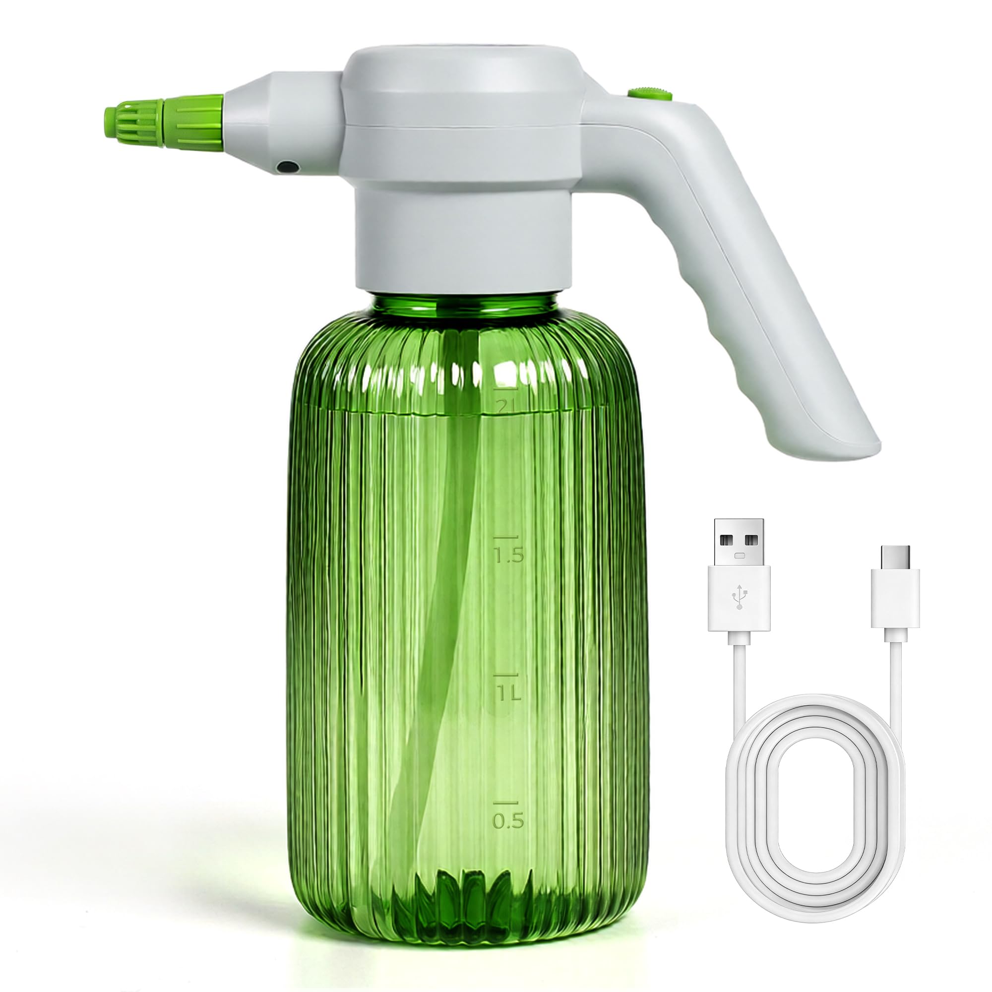 Diivoo Pulvérisateur Électrique 2L, 3 Vitesses & 2 Modes (Brouillard & Jet), Réservoir Transparent, Batterie Rechargeable 2000mAh, Pulvérisateur à Pression Portable pour Plantes, Balcon, Petit Jardin