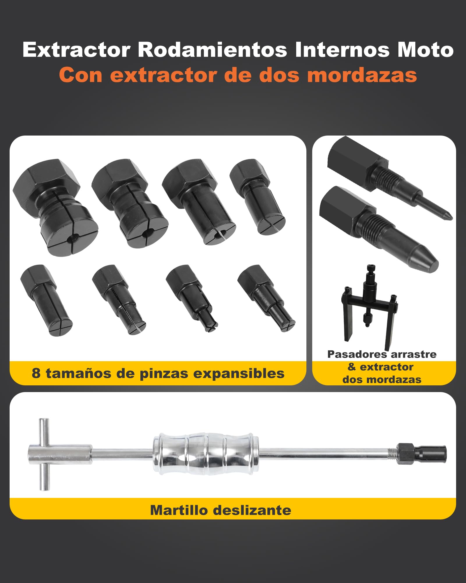 Actualización Extractor Rodamientos Bicicleta con Martillo Deslizante & Extractor de Dos Mordazas Agujero Ciego Extractor Rodamientos Internos con 8 Pinzas Expandibles (8-32 mm