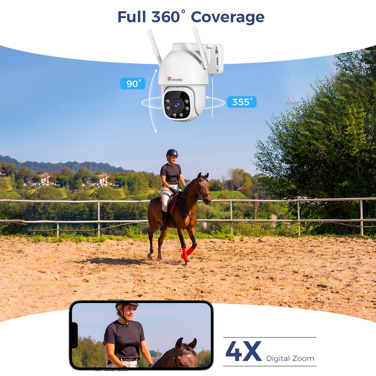 Ctronics 3G/4G LTE Camara Vigilancia Exterior con Tarjeta SIM, 360° PTZ Cámara IP Sin WiFi, Detección Humana, Seguimiento Automático, 30M Visión Nocturna Color, Audio Bidireccional, IP66 (Blanco) | 360° PTZ, Sin WiFi, Detección Humana, Seguimiento Automát
