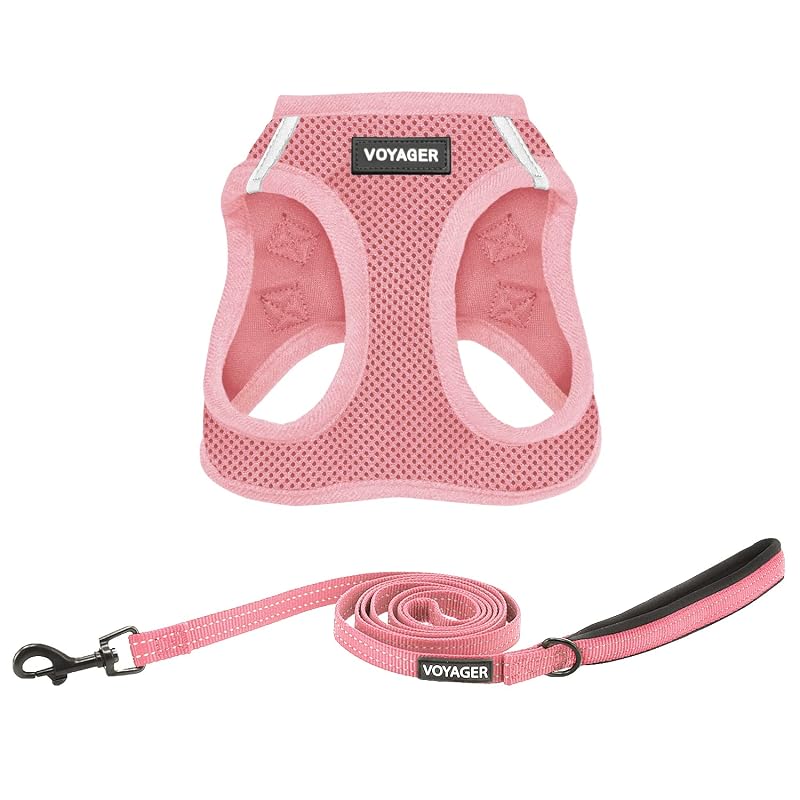 Peitoral Vest Step-in Air Mesh Refletivo com Guia de 1,52 m Best Pet Supplies Rosa, Tamanho S