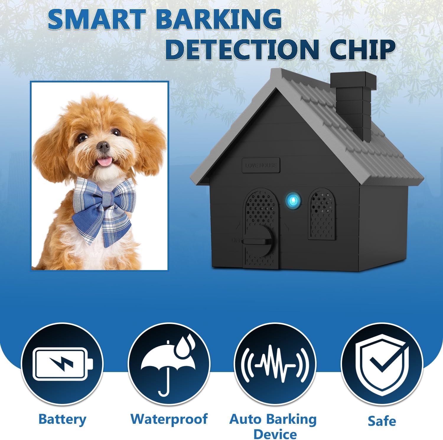 Dog Barking Control Devices, Anti Barking Device Ultrasonic Dog Barking Deterrent with 4 Modes, Stop Barking Dog Devices Up to 50 Ft Range, 2 in 1 Weatherproof Bark Control Device Outdoor Indoor