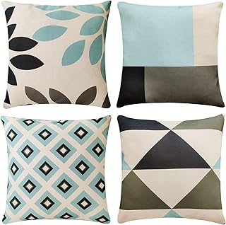 Lot de 4 Housses de Coussin Décoratif Canapé Taie d'oreiller Décoration pour Chambre, canapé, Chaise, Voiture, Lit,Jardin 45 x 45 cm (Bleu Géométrie)